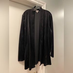 Talbots Women's Luxe Velour Open Front Cardigan Black XL with 2 pockets